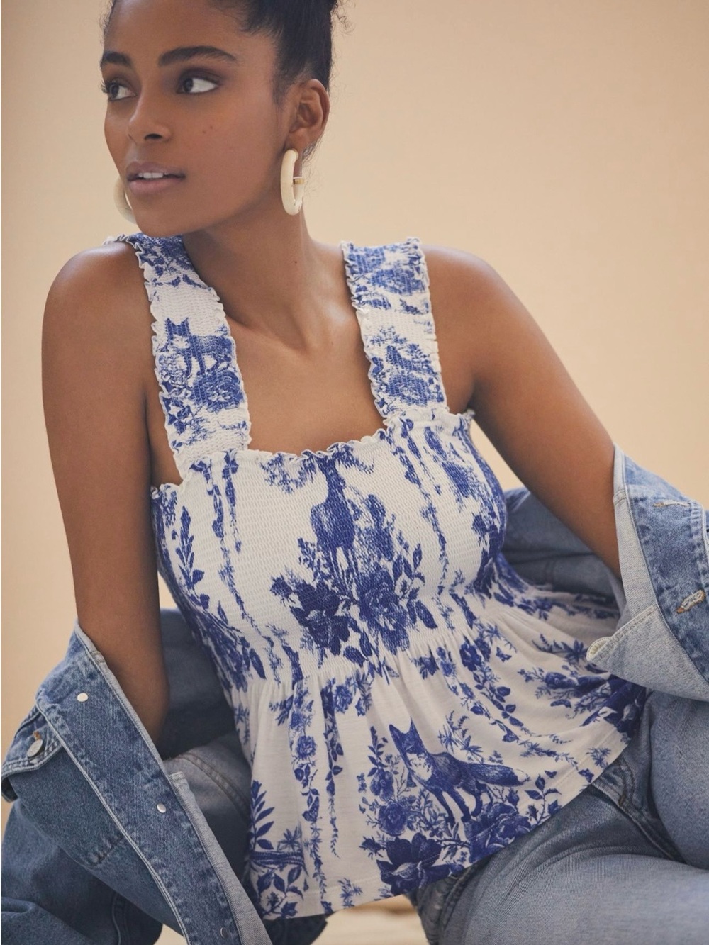 Anthropologie - Conditions Apply Katalia Printed Smocked Peplum Tank